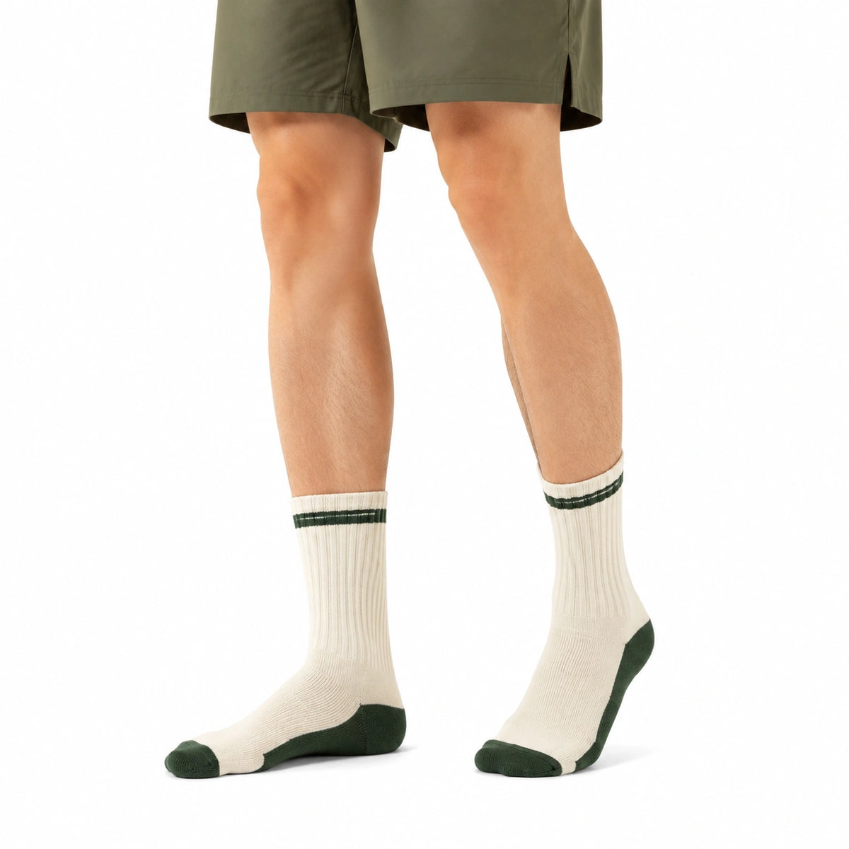 Socken 39-42 aus Textilgewebe in Creme Dunkelgrün gerippt für Alltag und Sport