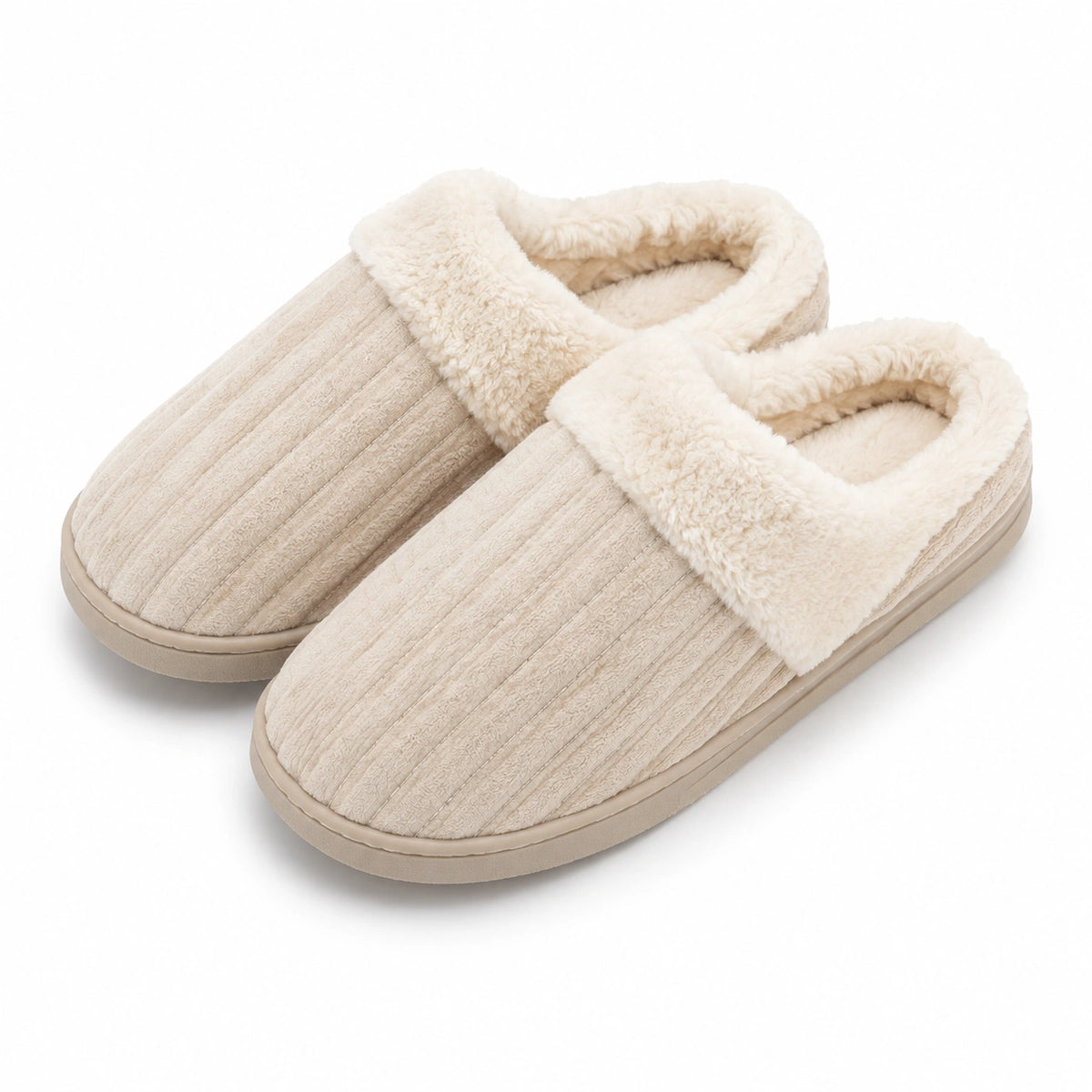 Hausschuhe Größe 38/39 Beige Textil mit Kunstfellfutter für Damen