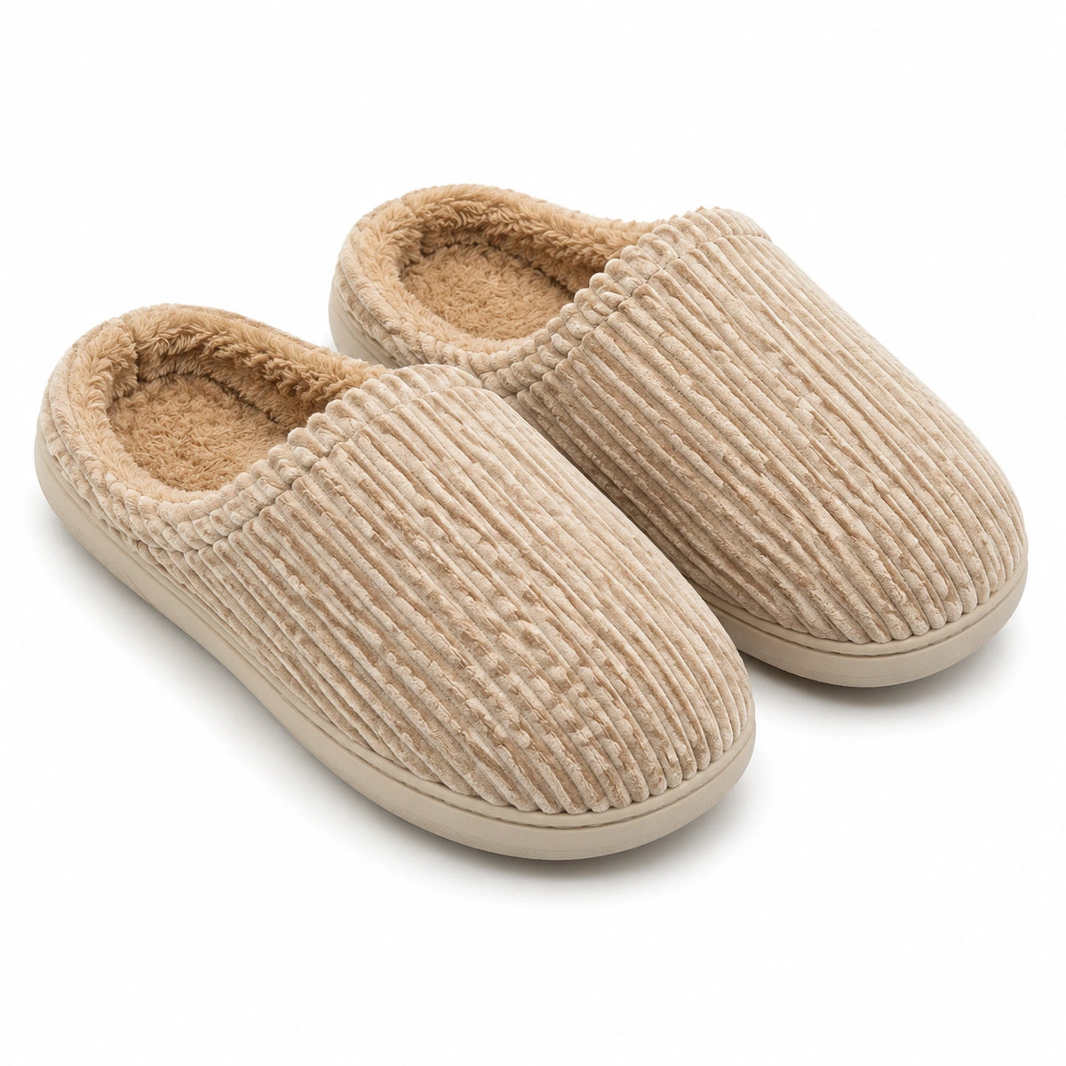 Hausschuhe Größe 38/39 Beige aus Plüsch mit gerippter Oberfläche für Damen und Herren