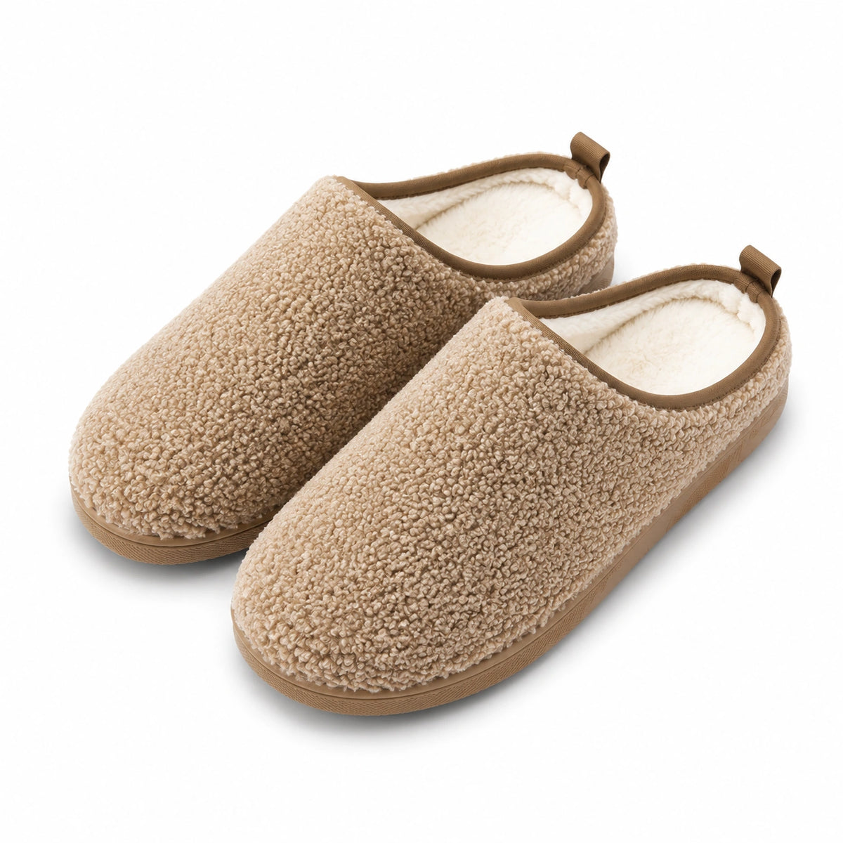 Hausschuhe Größe 40/41 aus Textil in Beige mit Teddyfutter und flacher Sohle