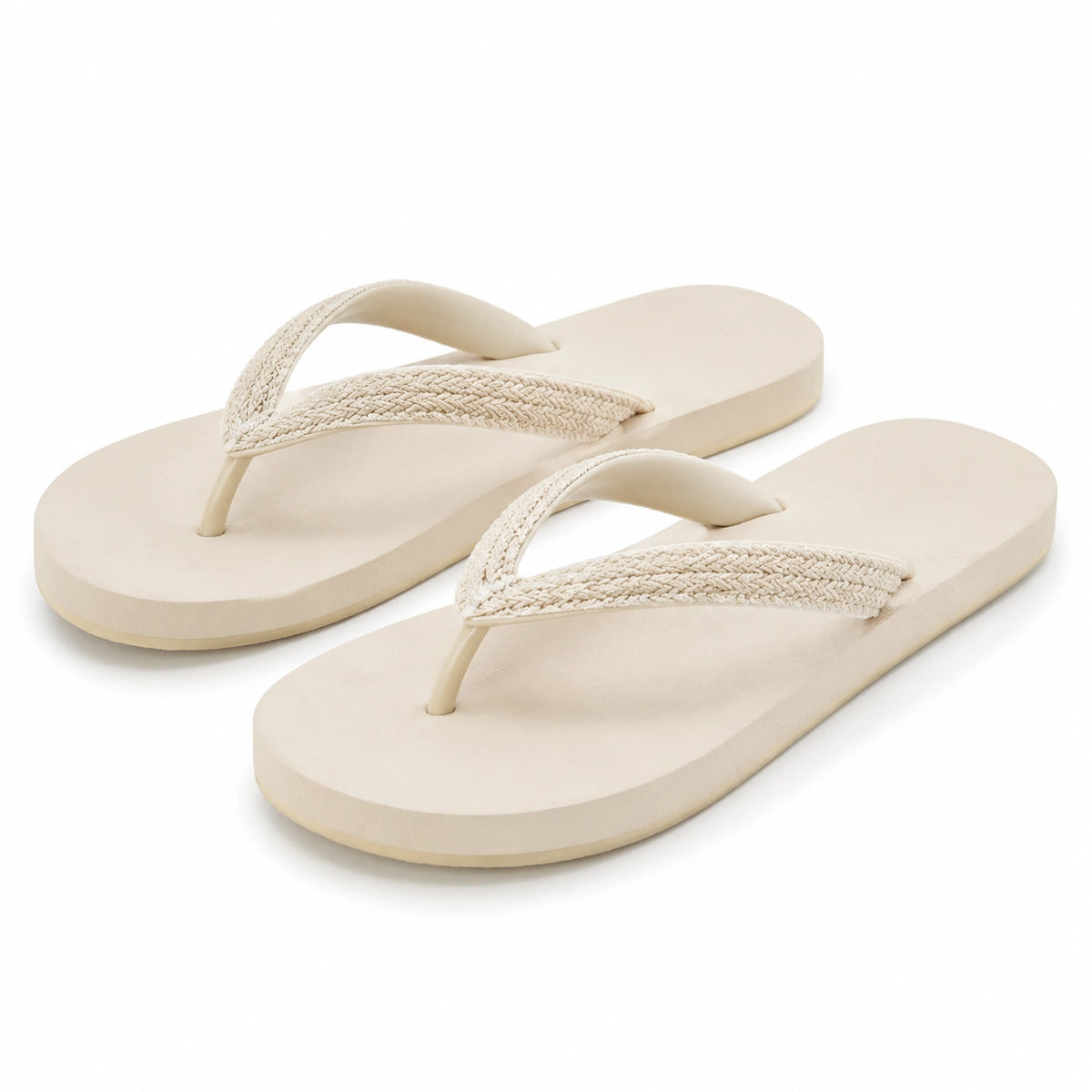 Zehentrenner 38/39 aus Synthetik in Creme - leichte Badesandalen mit geflochtenem Riemen