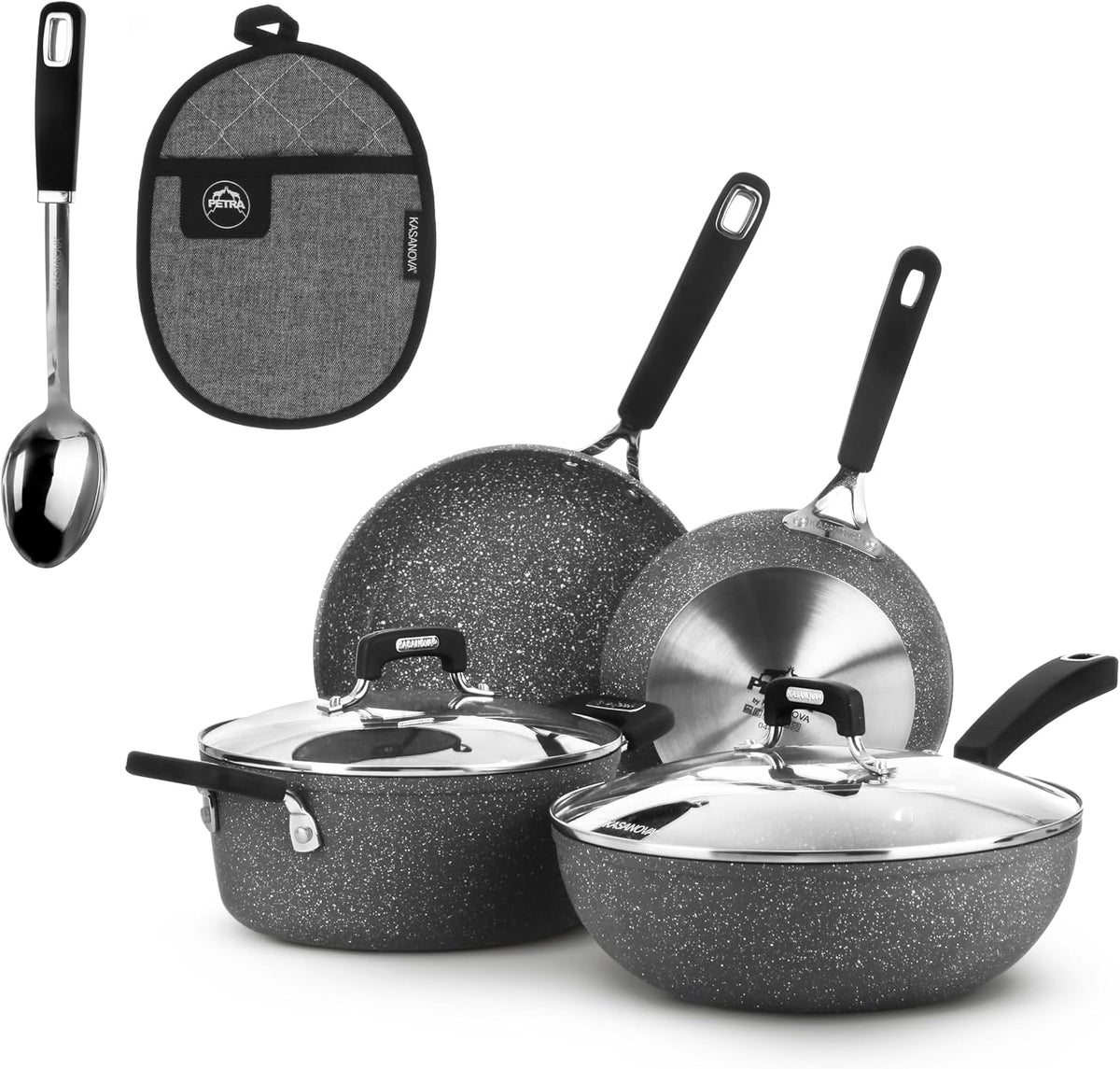 KASANOVA Backofen, Silber, New Petra Dark Topf-Set, Töpfe und Pfannen für Induktion und bis 180°C