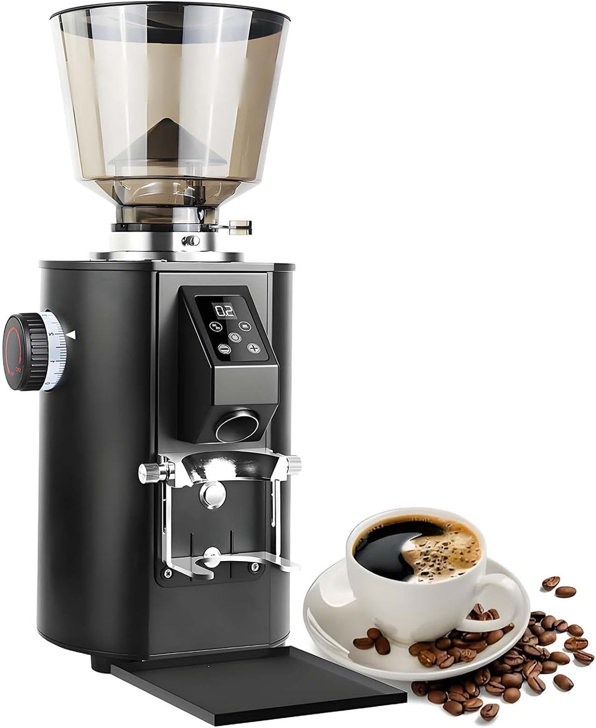 vnmudzeo Elektrische Scheibenmühlen, Silber/Schwarz, 350-W-KaffeemüHle FüR Den Gewerblichen Gebrauch, 64-Mm-Edelstahl-Flachmahlwerk
