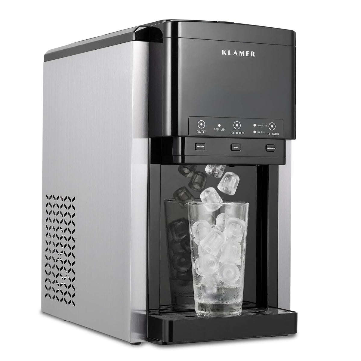 KLAMER Gefrierschrank, Schwarz, 3-in-1 Ice Maker mit Crushed Ice, Wasserspender und Selbstreinigung