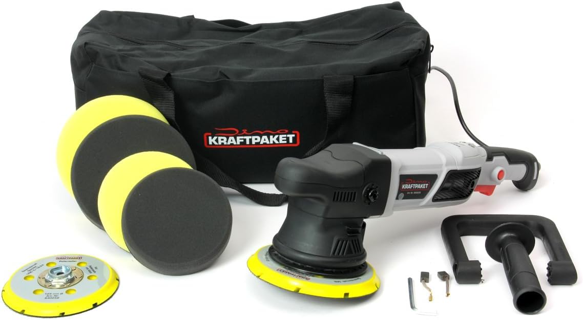 Dino KRAFTPAKET Poliermaschinen, 15 mm, 950 W, Schwarz, Exzenter Poliermaschine für Auto Boot KFZ im Set