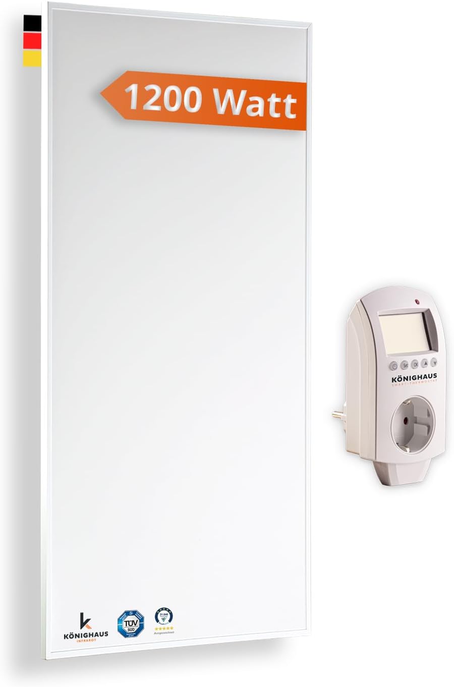 Könighaus Elektroheizkörper, 1200 W, 29 m, Schwarz, Infrarotheizung - Smart Thermostat - 18- ²