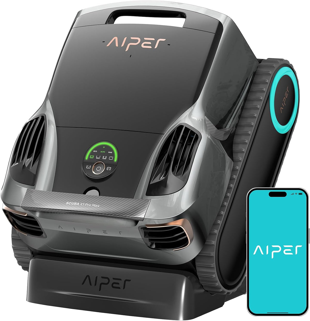 AIPER Poolroboter, Schwarz, Scuba X1 Pro Max Boden und Wand, 360° Mapping, Adaptive Routenplanung, Wasserlinie