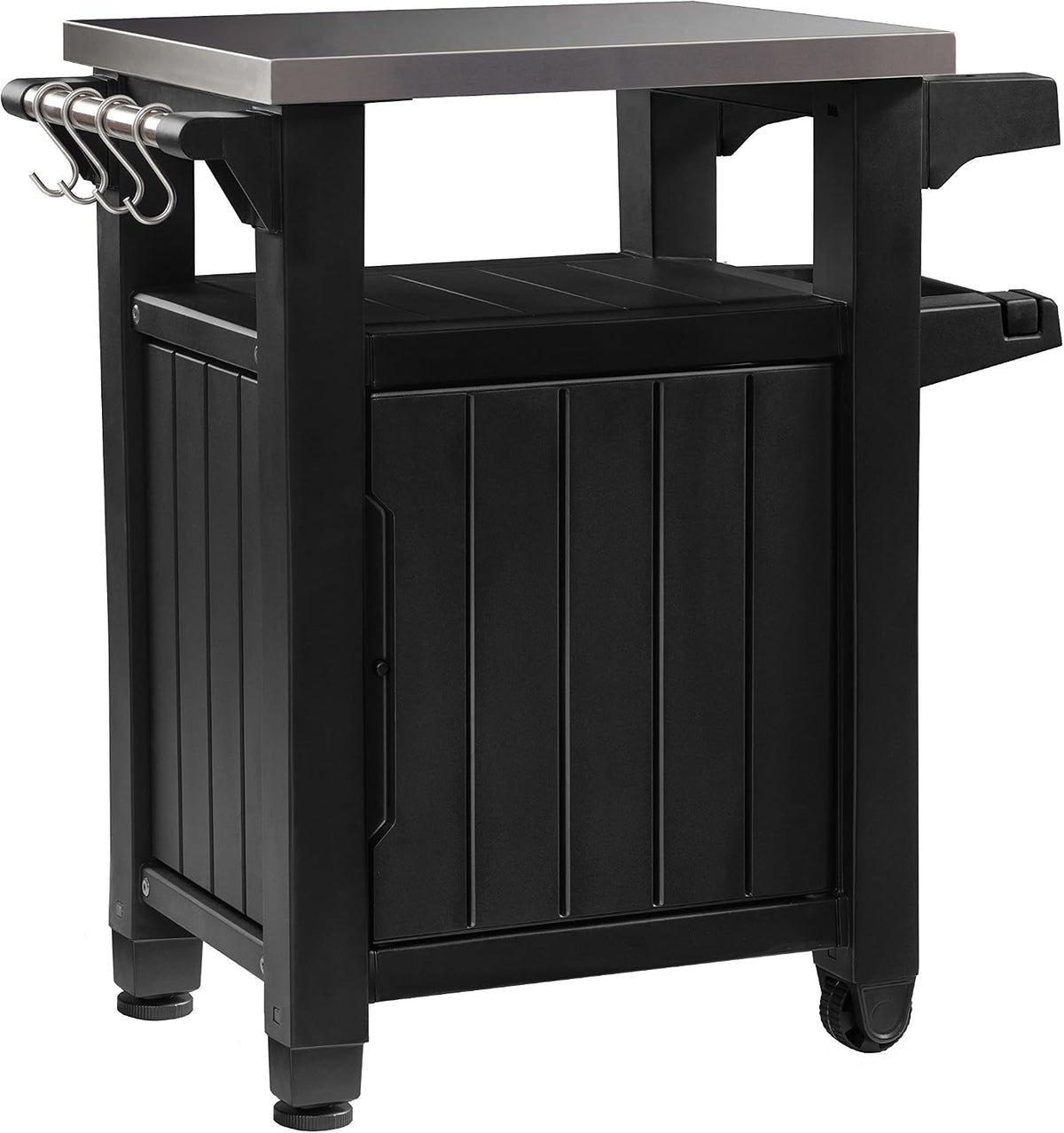 Keter Beistelltisch, 90 cm, Silber, BBQ Unity, Graphit, L 70 x B 54 x H, wetterfest, Arbeitsplatte aus Edelstahl