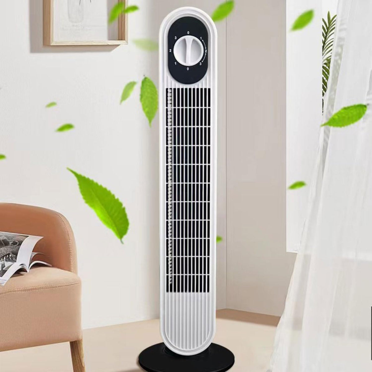 Flügelloser Turmventilator, 30 dB, Weiß, Tragbarer Luftzirkulator mit 80° Oszillation, leiser Betrieb, 3 Geschwindigkeitsstufen