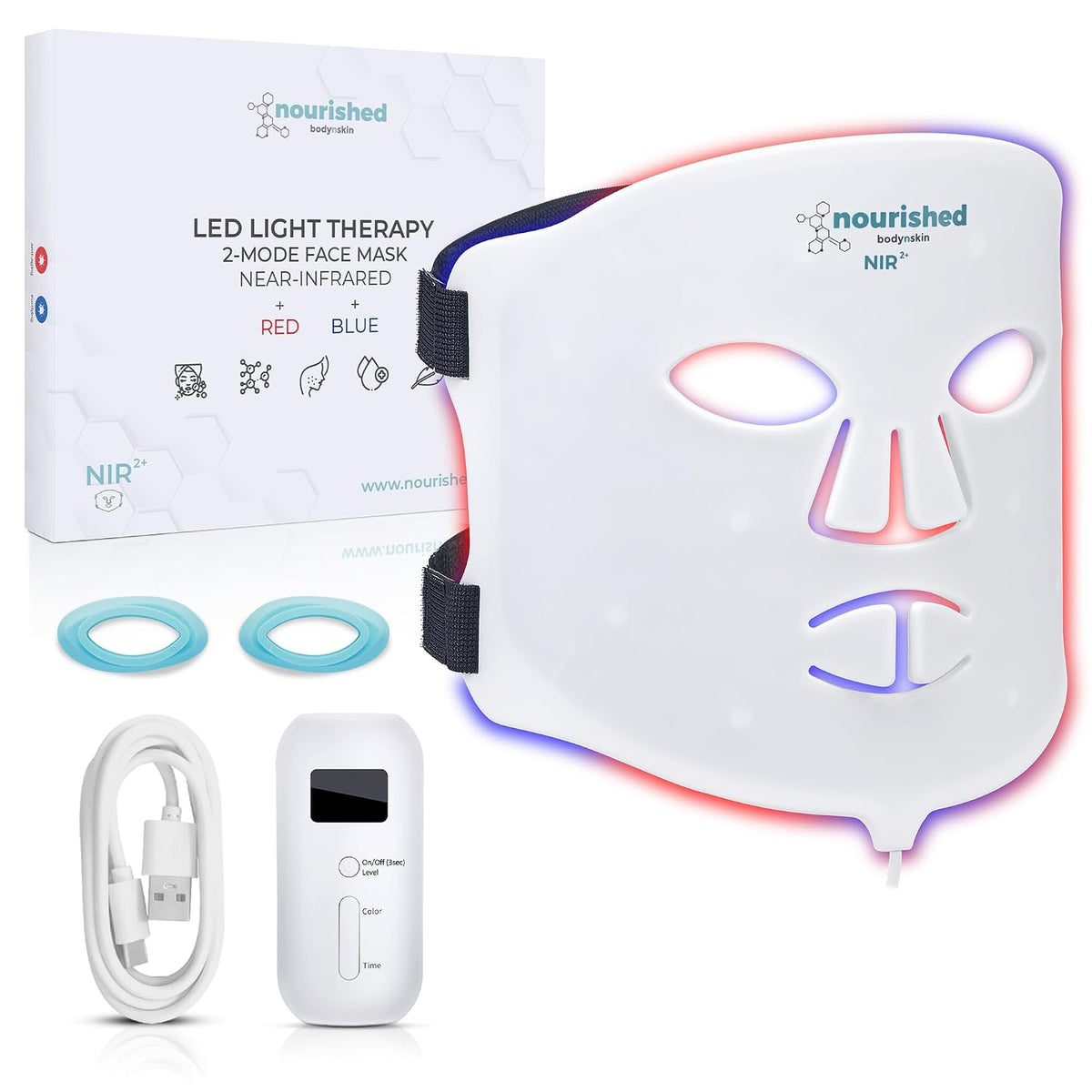 Nourished Bodynskin Gesichtsmasken & -kuren, Grau, Tragbare LED-Gesichtsmaske mit Nahinfrarot, Blaues und Rotes LED-Licht