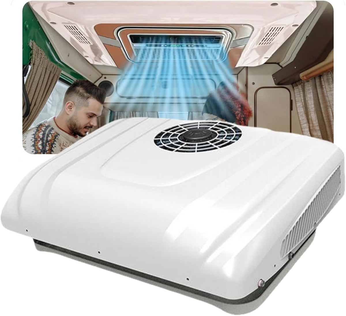 dosiwlatever Mobiles Klimagerät, 58 × 27 cm, 10,6 Zoll, 24 V, 12 V, Weiß, DC Wohnmobil-Dachklimaanlage mit Temperaturanzeige