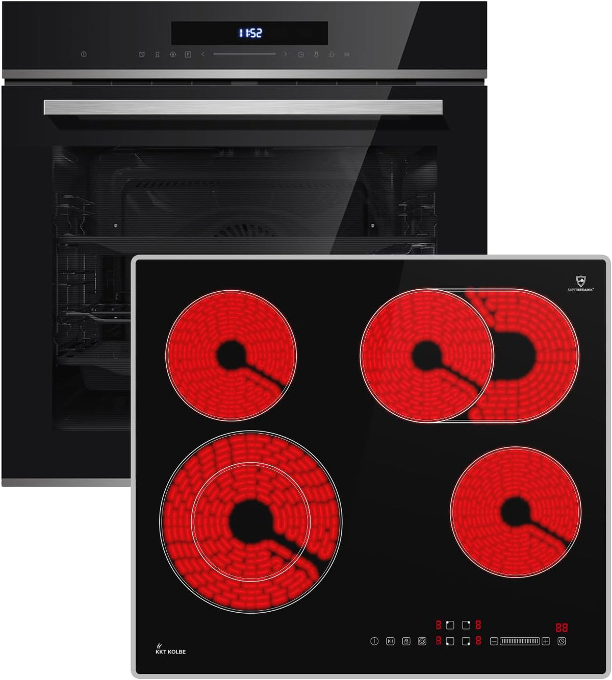 KKT KOLBE Backofen, 6600 W, Schwarz, Herdset SET8019CH59AL, und Kochfeld mit Rahmen