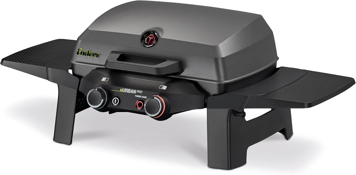 Enders Elektrogrill, Grau, ® eURBAN PRO 2 Turbo, Tischgrill, emaillierter Gussrost, abnehmbare Seitenablage, Tragbarer Kompaktbarer