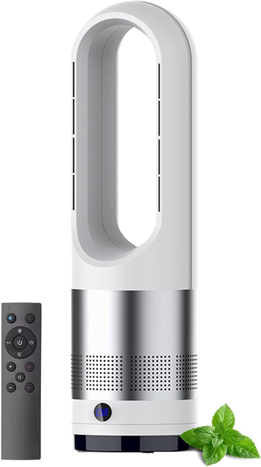 Heißer Turmventilator, 40 W-kalt, 1400 W-warm, 18 Zoll, ABS-Shell + Kupfermotor + elektronischer Inhalt, Grau/Blau