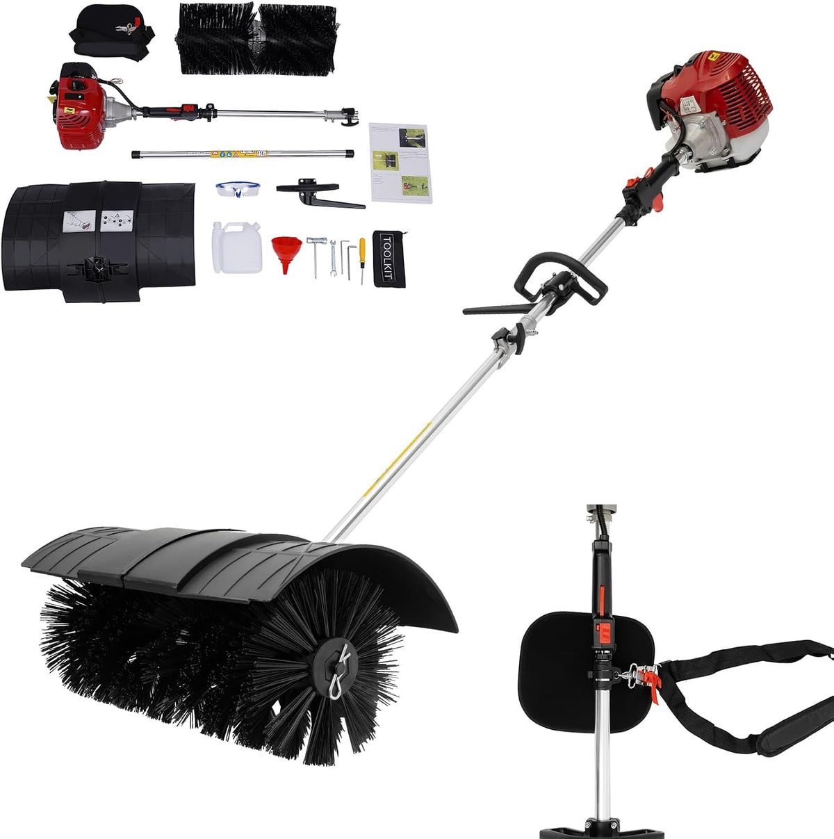 UESUENYENS Schneefräse, 1.25 kW, 51 cm, Schwarz, 52CC 2-Takt Kehrmaschine Benzin Motorbesen mit Schutzbrille, Bürstenbreite Schneeräumer