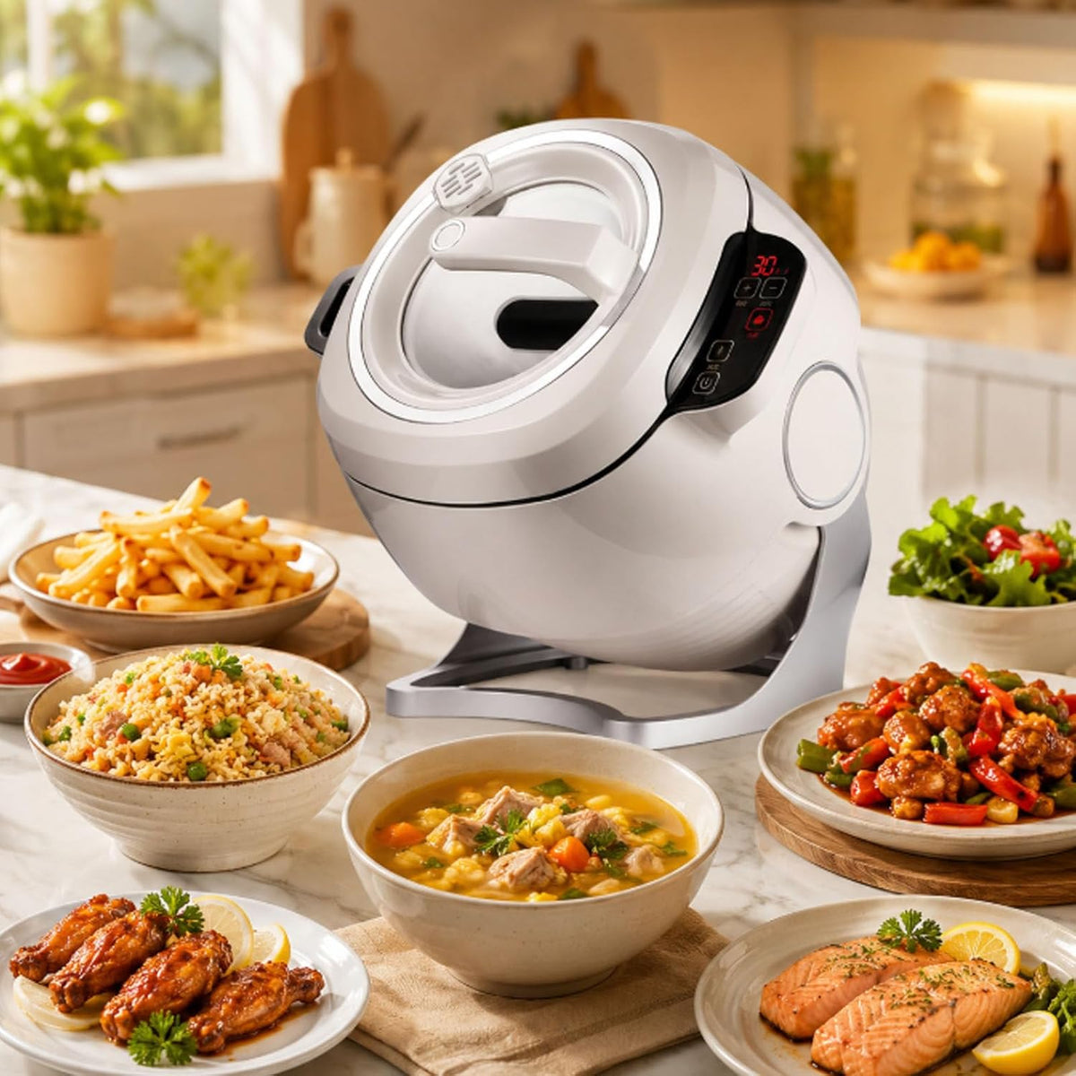 smafoseedding Herd, 2000 W/1000 W, 6 l, Grau, Gewerbliche Küchenmaschine, 2000 W, Automatische Kochmaschine Mit 6-Liter-Drehtrommelwok