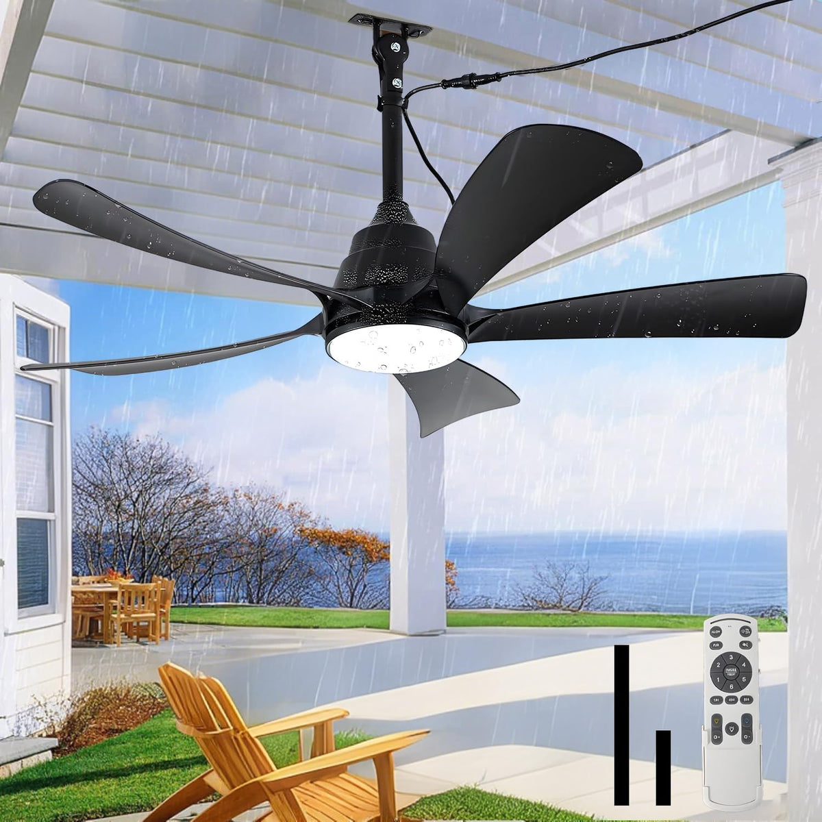 DTSDWA Deckenventilator, Weiß, Outdoor mit Beleuchtung IP65 Wasserdicht Lampe
