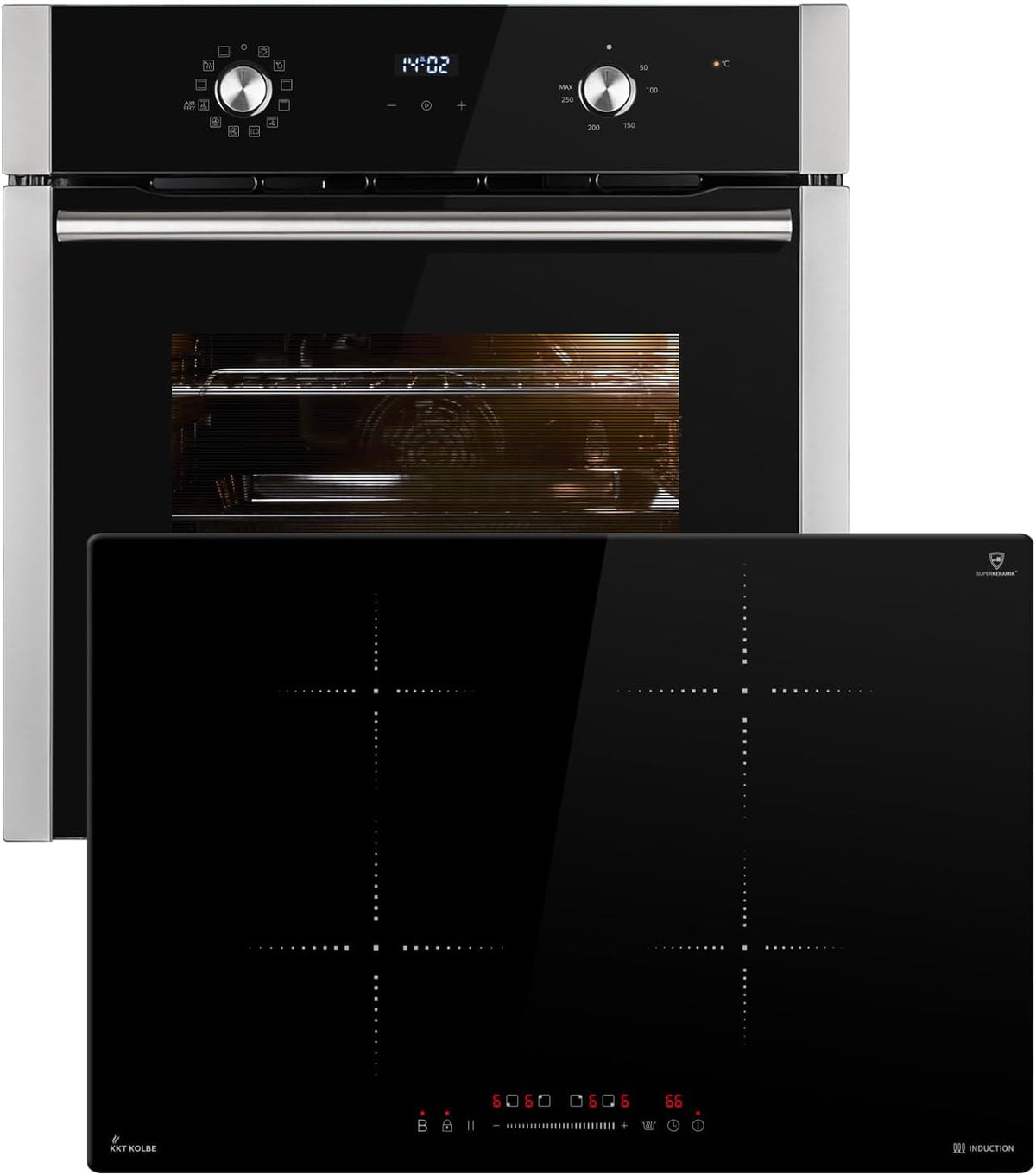 KKT KOLBE Backofen, 7000 W, 60 cm, 77 cm, Schwarz, Autarkes Herdset: Einbau BO8810SS + Induktionskochfeld