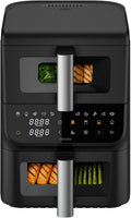 4Swiss Heissluftfritteuse, 10 L, Schwarz, Airfryer Heißluftfritteuse mit 2 Kammern Air Fryer