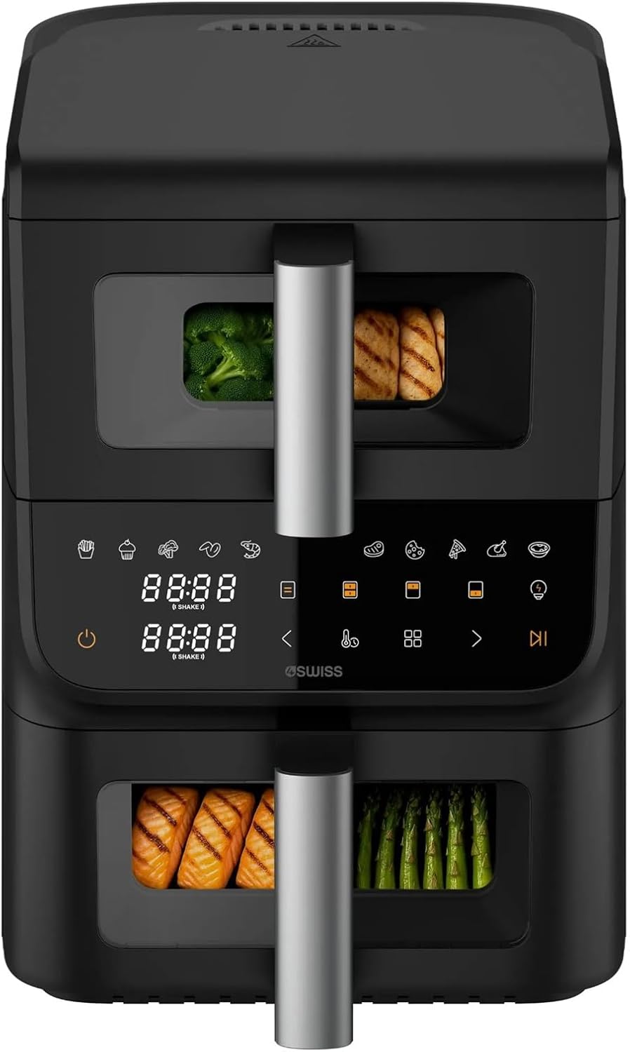 4Swiss Heissluftfritteuse, 10 L, Schwarz, Airfryer Heißluftfritteuse mit 2 Kammern Air Fryer