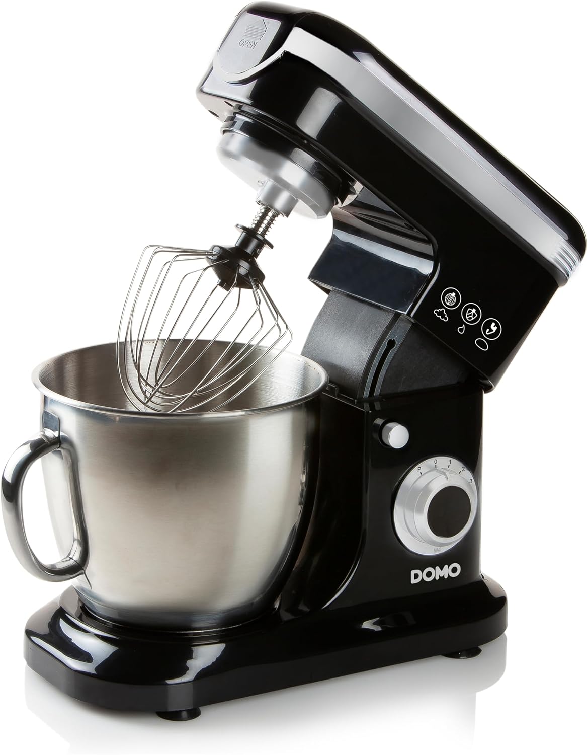 DOMO Universalküchenmaschinen, 1200 W, 6l, Schwarz/Silber, DO1023KR Küchenmaschine - 8 Stufen - Mit Pulsfunktion