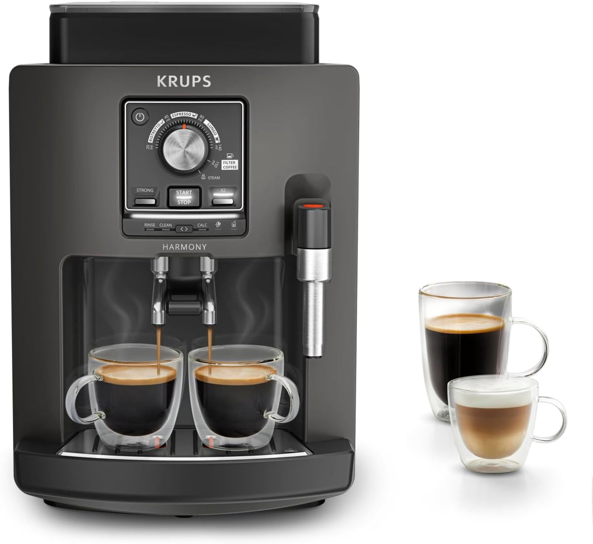 KRUPS Kaffeevollautomat, Schwarz/Silber, Harmony mit Milchaufschäumdüse