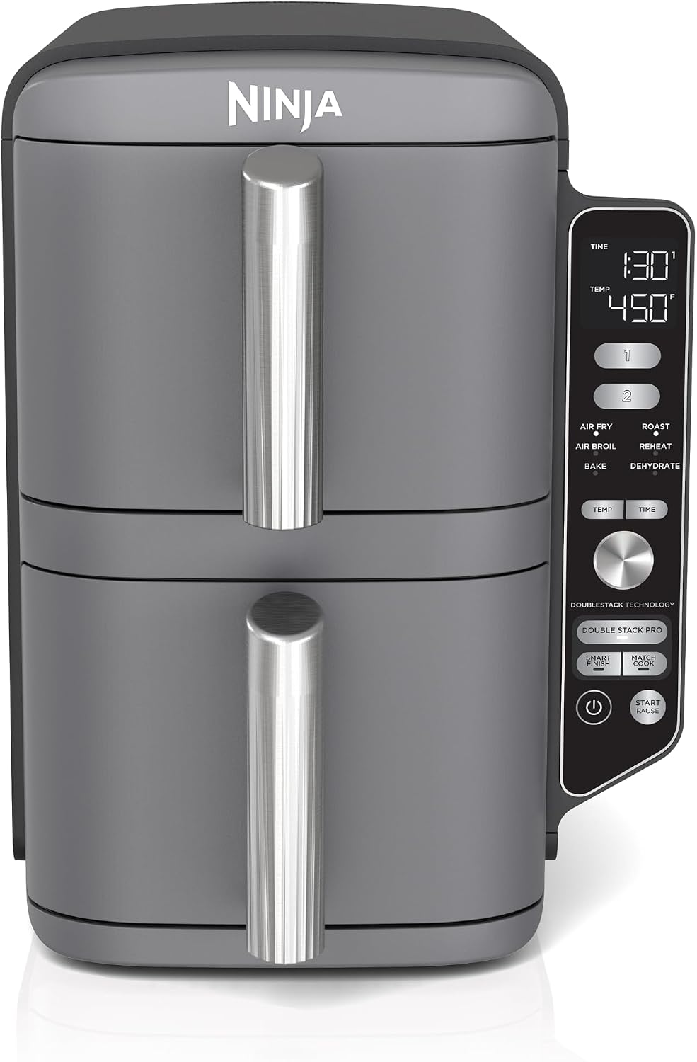 Ninja Heißluftfritteuse, Schwarz, SL401 DoubleStack XL Luftfritteuse mit 2 Behältern, DoubleStack-Technologie kocht 4 Lebensmittel auf einmal