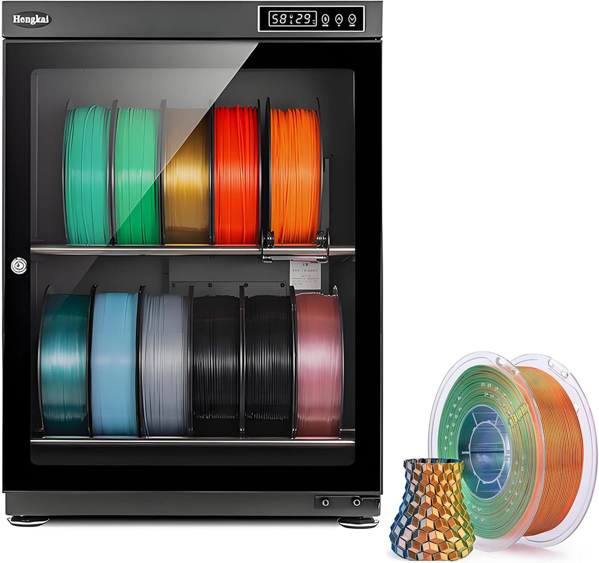 Filament Monitor, 70 L, Grau, Dry Box, Anti-Feuchtigkeits-Aufbewahrungsbehälter, 2-stöckiger -Trockenschrank, Feuchtigkeitsbarriere für Nylon