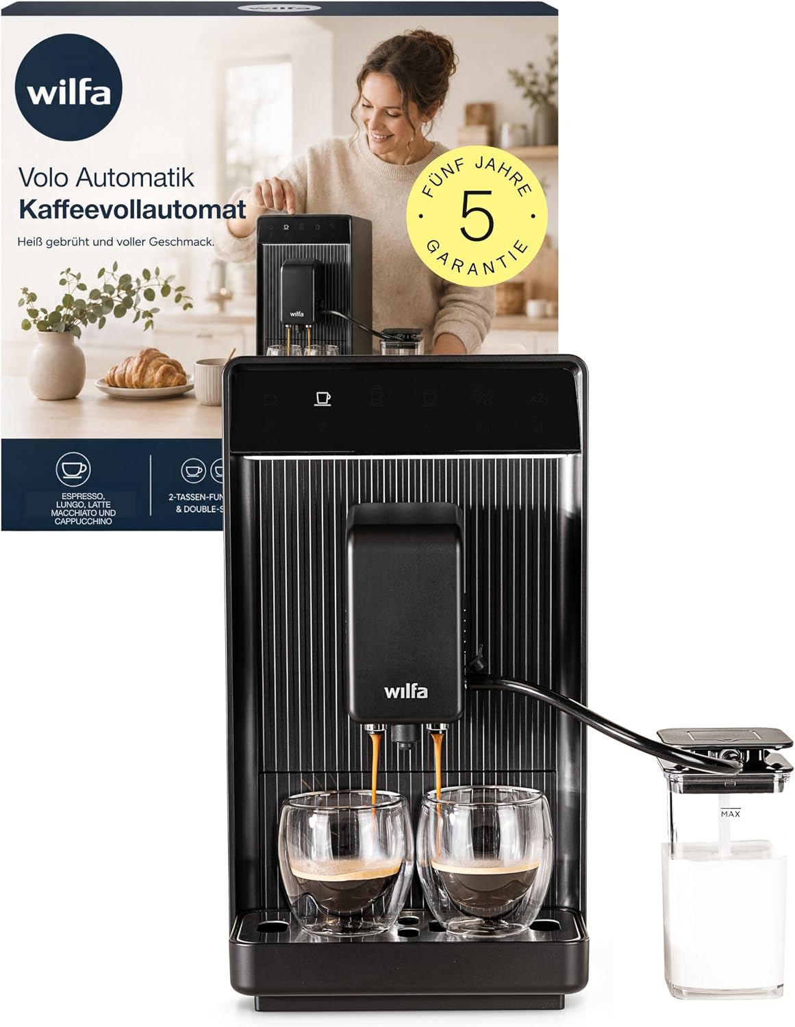 Wilfa Kaffeevollautomat, 1,5 L, Schwarz/Silber, Volo Automatic I Kompakter Vollautomat mit Milchsystem &, Double Shot & 2-Tassen-Funktion I Espresso