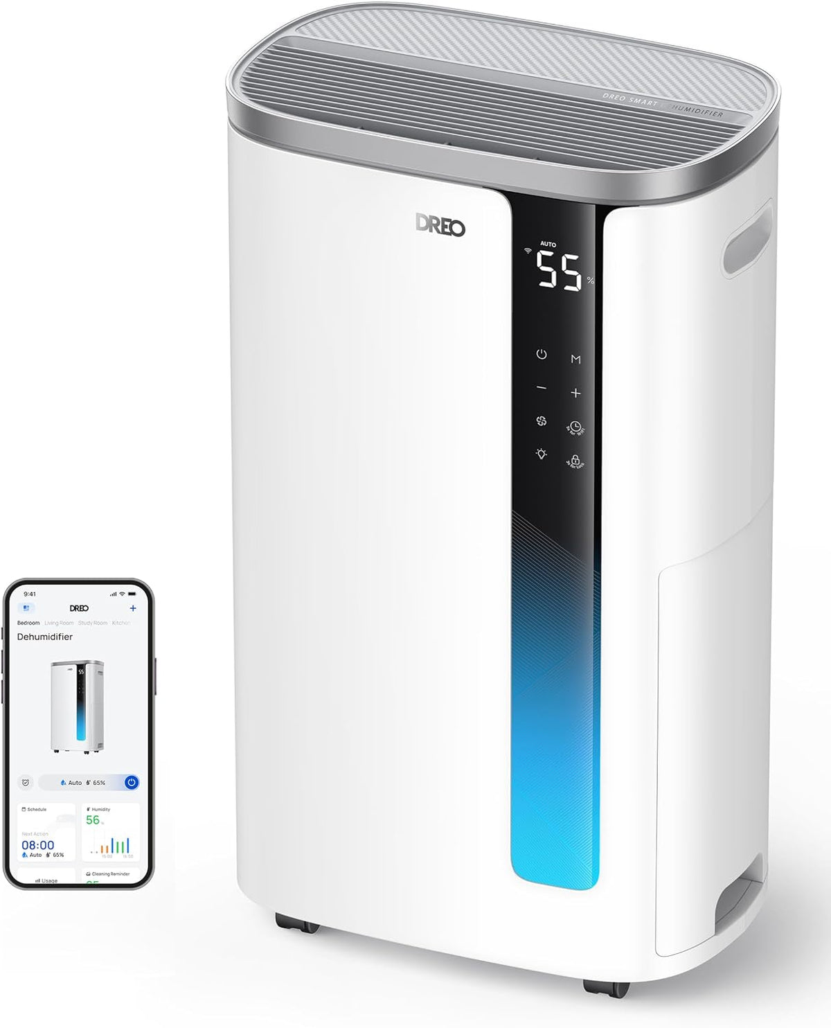 DREO Luftentfeuchter, 41 dB, 30 L, 55m, 7 L, Weiß, App & WLAN, /Tag, Tank, Raumentfeuchter leise, 3 Modi, Timer, Schlafzimmer