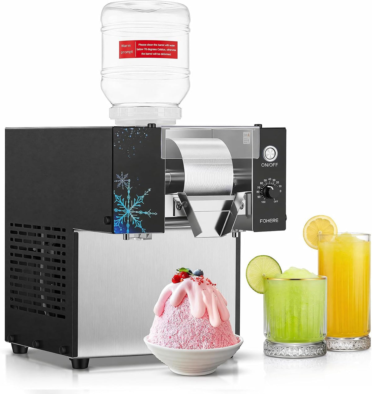 FOHERE Eismaschine, 80 kg, Silber, Gewerbliche Schnee- /24h Edelstahl Bingsu Maschine