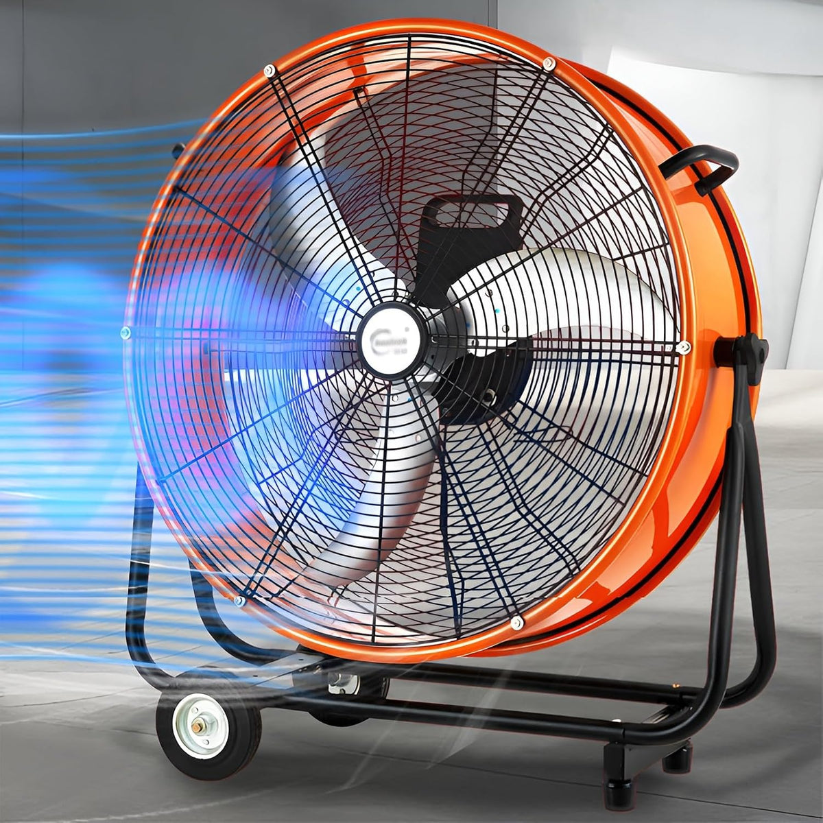 Industrieller Bodengebläse, Weiß, Bodenventilator, 4 Geschwindigkeiten, Hochleistungs-Luftzirkulator, verstellbare Neigung