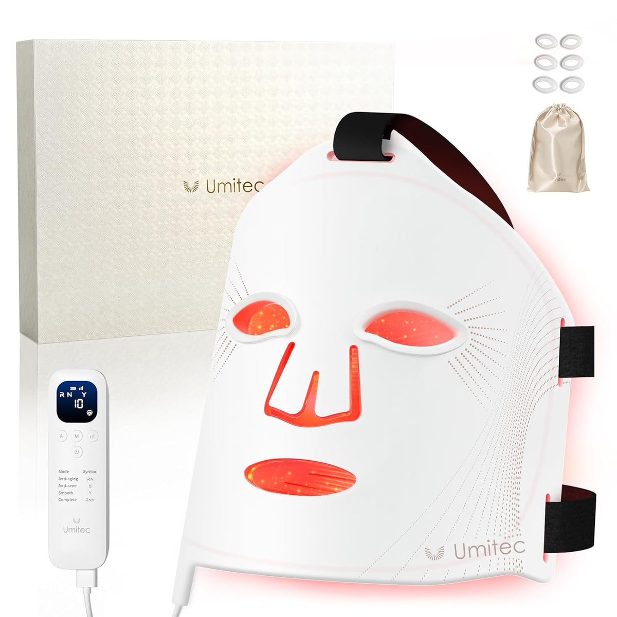 umitec Gesichtsmasken & -kuren, Weiß, LED Maske Gesicht, Rotlicht Maske Gesicht, Vier Modi, drei Ebenen, Blaues Licht