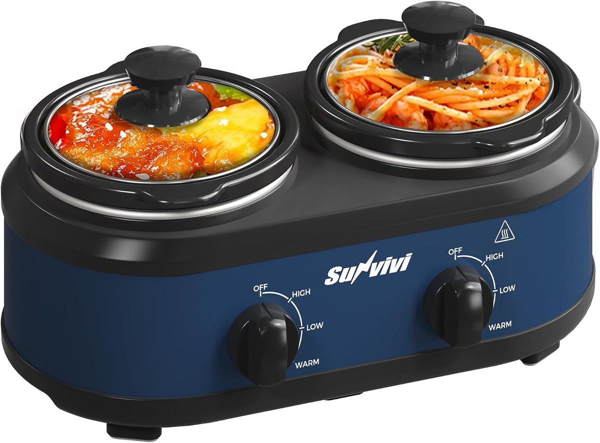 SUNVIVIPRO Buffetschrank, niedrig: 60 W, hoch: 80 W, warm: 20 W., 2 x 1,25 QT, Edelstahl, Glas, Polypropylen., Blau