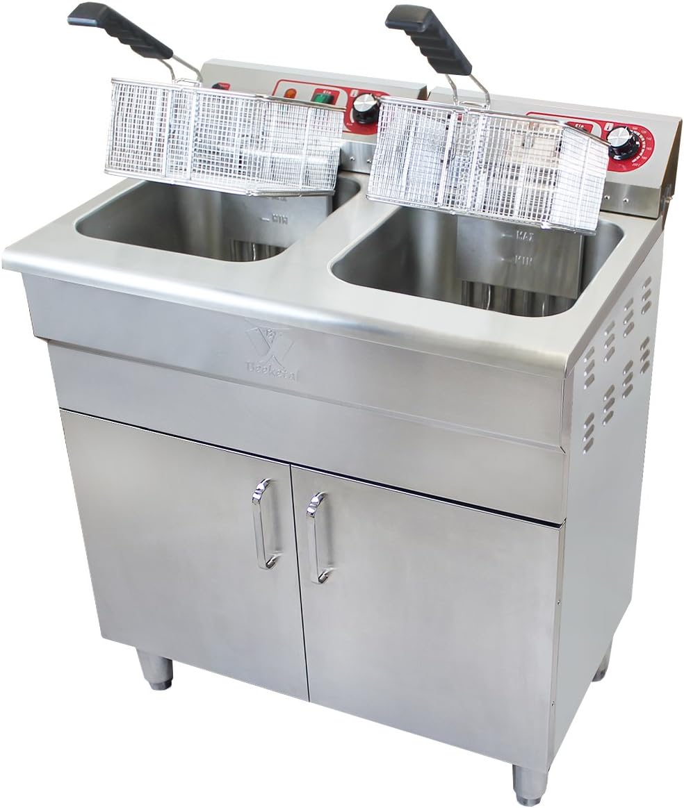 Beeketal Heißluftfritteuse, 2x16 Liter, 11 L, 400 V, Grau, 'BSF-320P' Profi Gastro Stand Doppel Fritteuse mit, 2 x 5000 Watt