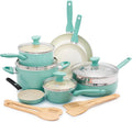 GreenPan Backofen, Schwarz/Silber, Rio Gesundes Keramisches Antihaft-geschütztes 16-teiliges, Kochtöpfen, PFAS-frei