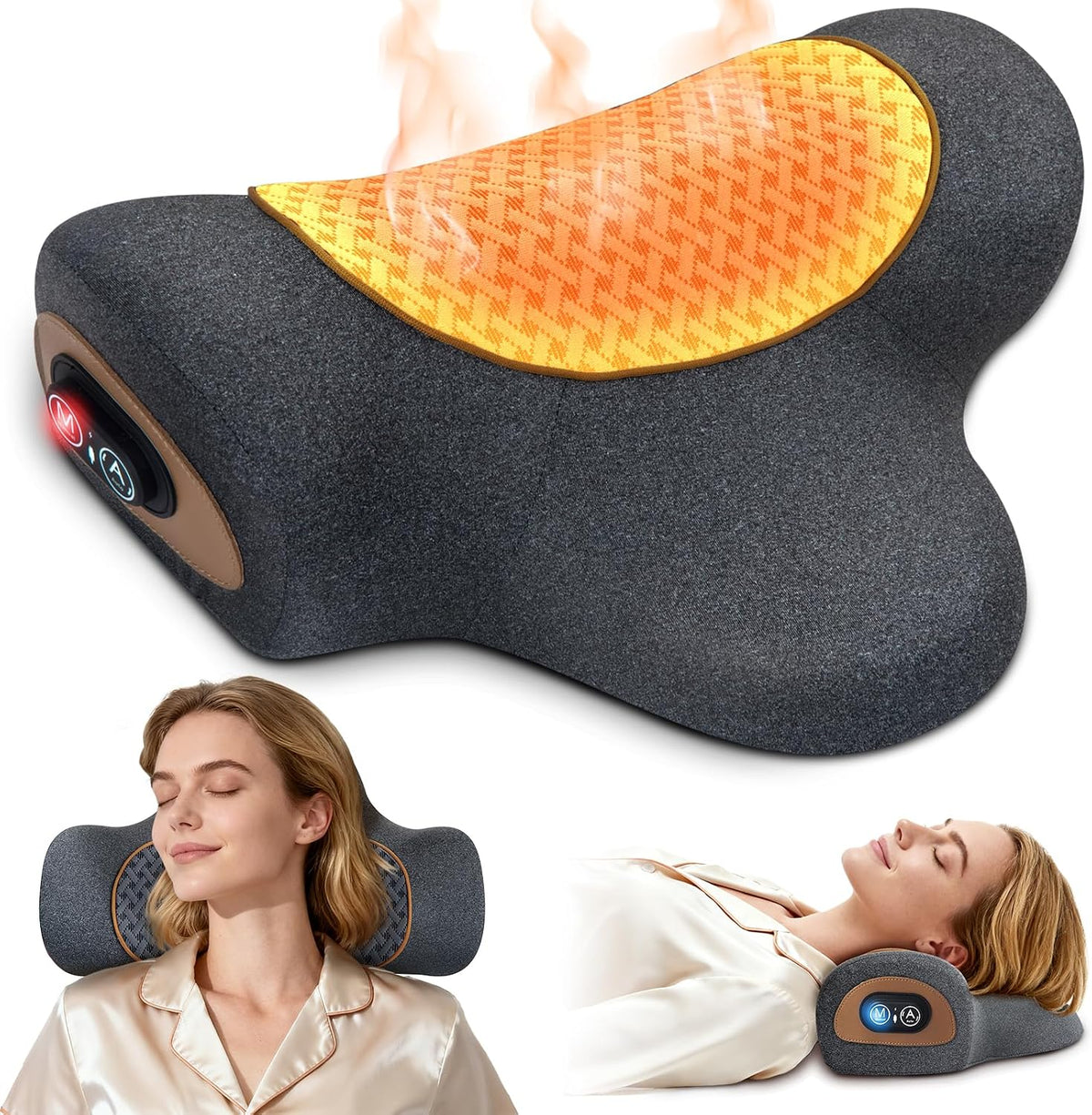 HMEEN Nackenmassagegeräte, Schwarz, Wiederaufladbares 3-in-1-Nackenmassagegerät mit Wärme-, Vibrations- und Lufttraktion