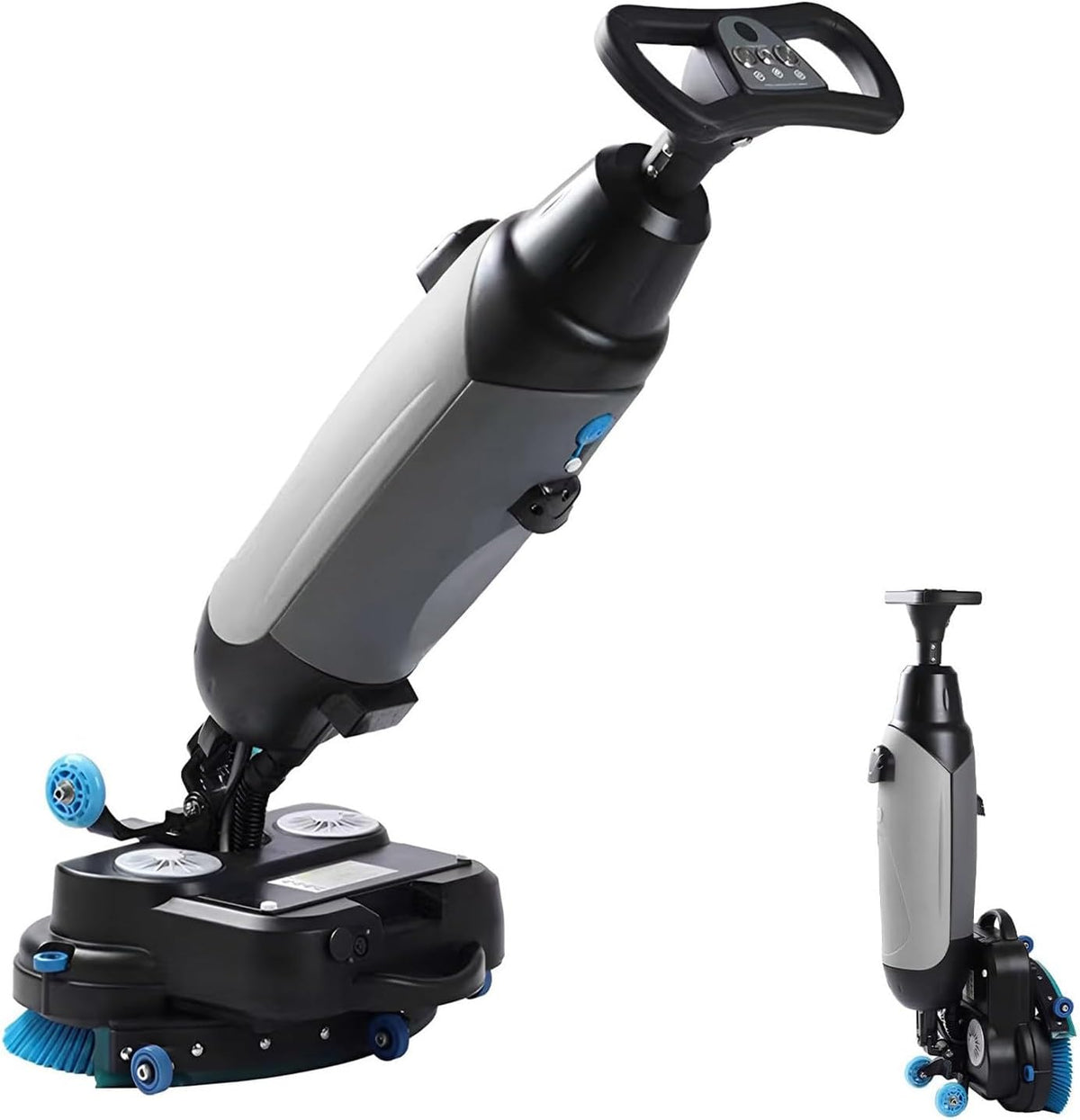 DIUNAOZI Bodenreinigung, 1200 M, Grau, Kompakte Gewerbe Scheuersaugmaschine Akkubetrieben, Tragbare Mini smaschine mit 2 Bürstenscheiben & 360° Gelenk