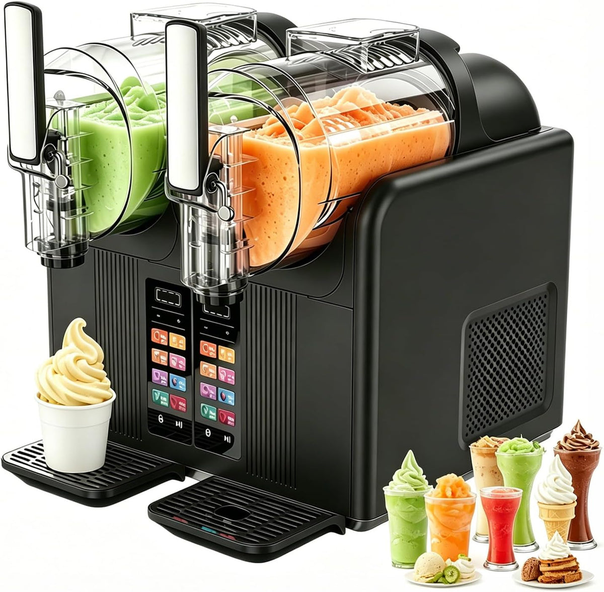 JIYINGHUI Eismaschine, 4 L, Schwarz, Slush-Eis-Maschine Und in Einem, 7 Voreinstellungen Für Margaritas Frappés Milchshakes Mehr