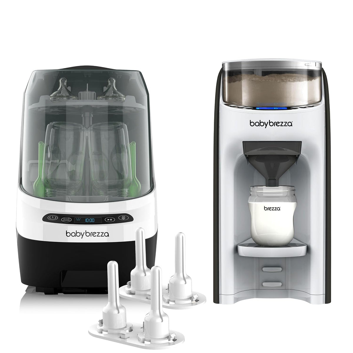 Baby Brezza Flaschenreiniger, Grau, Formula Pro Advanced & Bottle Washer Pro Bundle Straw Holder, Mischt Milchpulver & Wasser automatisch