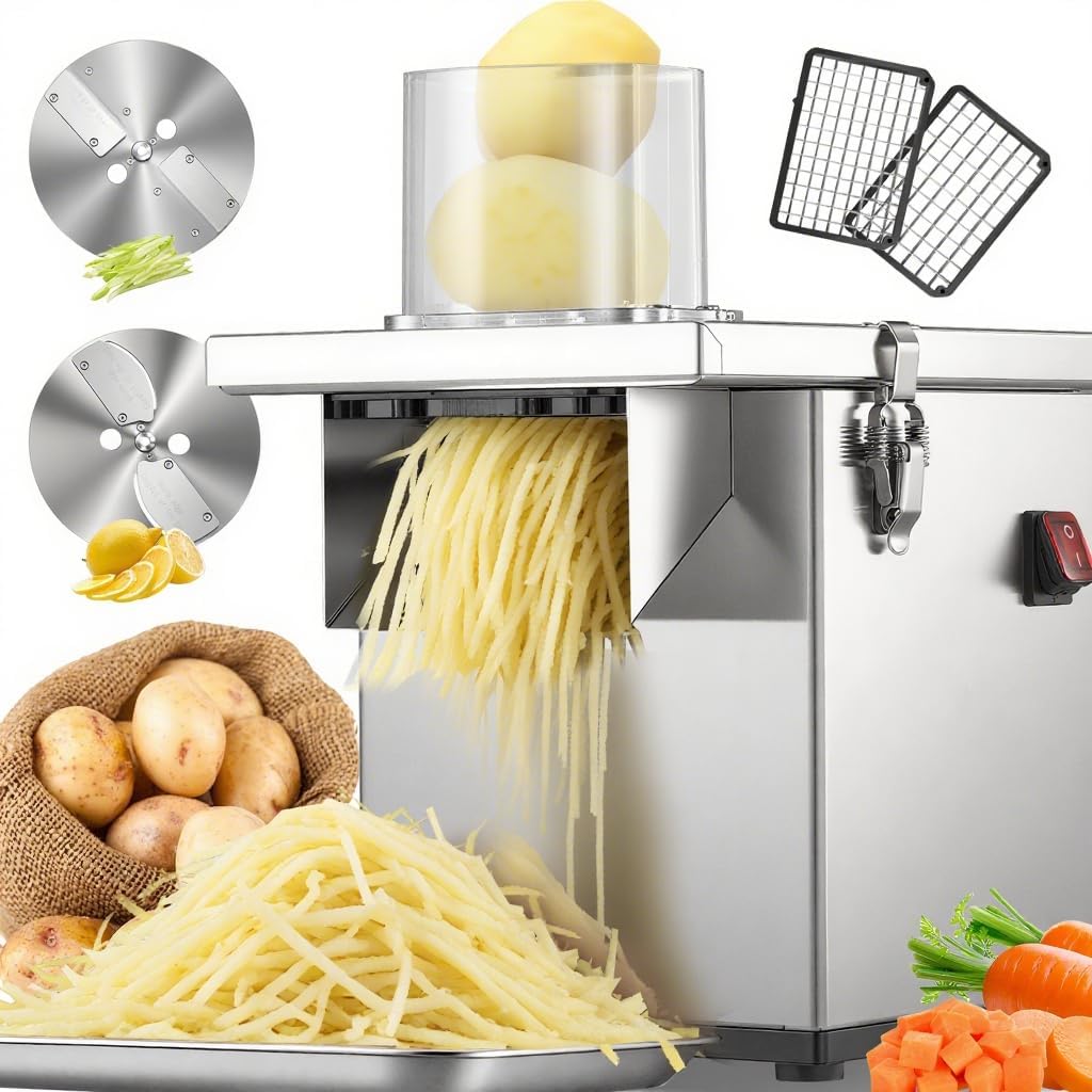 NEWTRY Gemüsehobel, 200 W, Silber, Elektrischer Gemüseschneider 3-in-1 Gastro Edelstahl