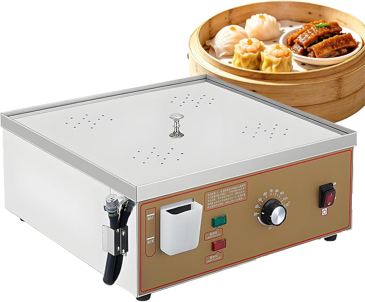MiyKom Buffetschrank, 2000 W, Verdickter Edelstahl, Schwarz, Gewerblicher Dampfgarer, Temperaturregelung von 30