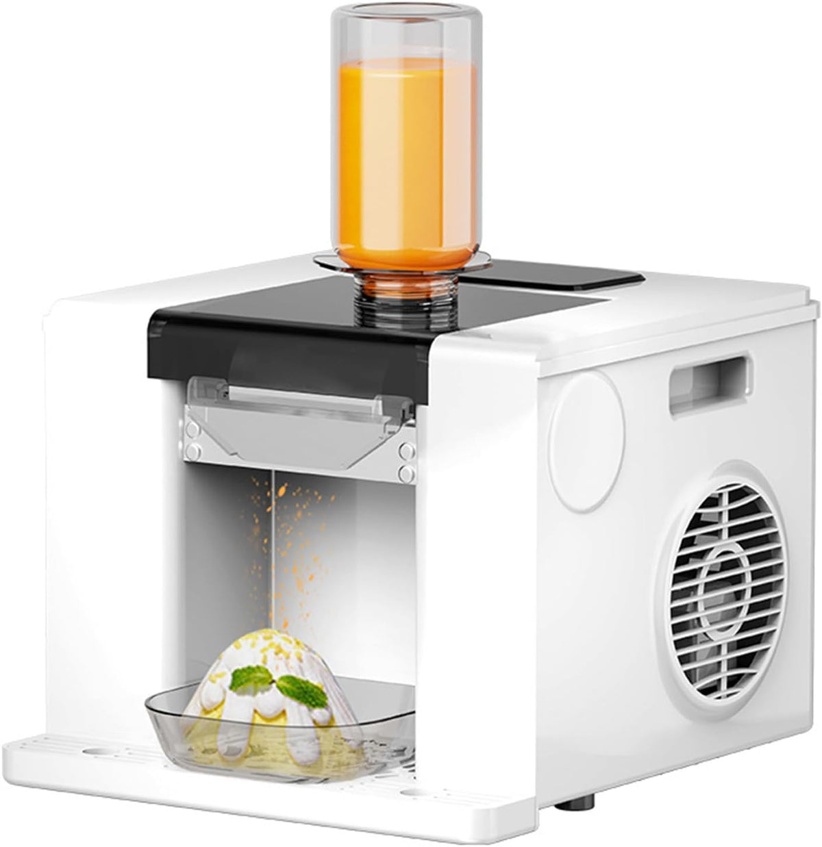 Gewerbliche Eismaschine, 280 W, 60 kg, ABS und Edelstahl, Weiß, elektrische Schneekegelmaschine, Luftkühlung, EIN-Knopf-Reinigung