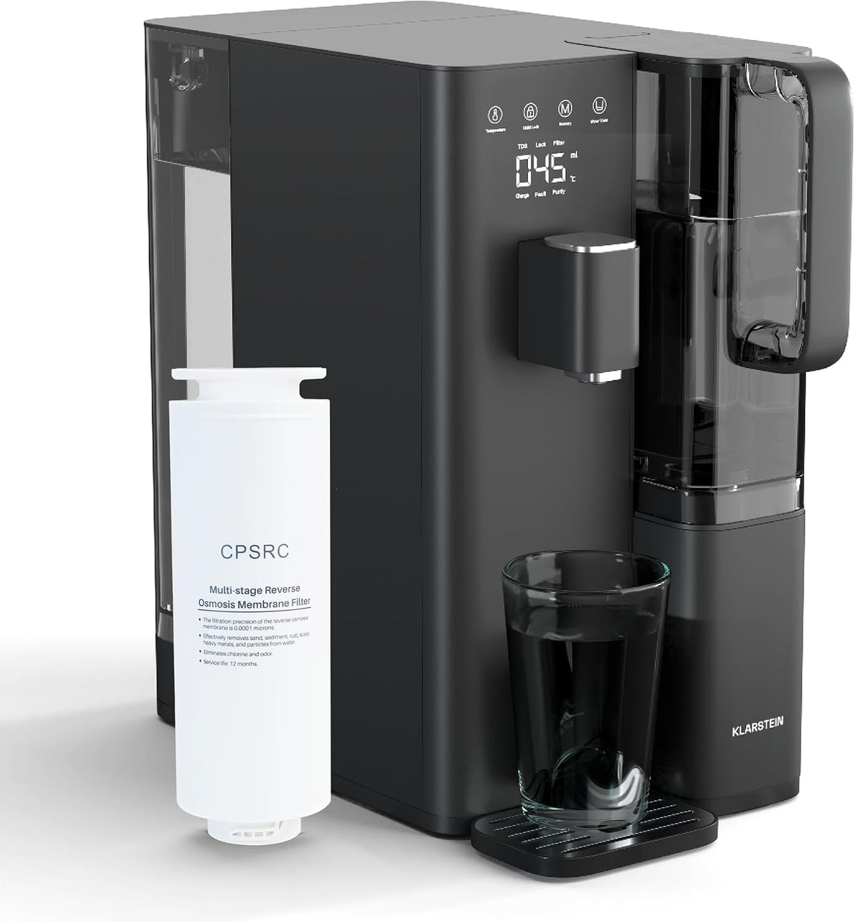 Klarstein Filtrierung für unter & über der Spüle, 1,5 L, Schwarz, VitalPour Osmoseanlage - 5-Stufen Umkehrosmosefiltration