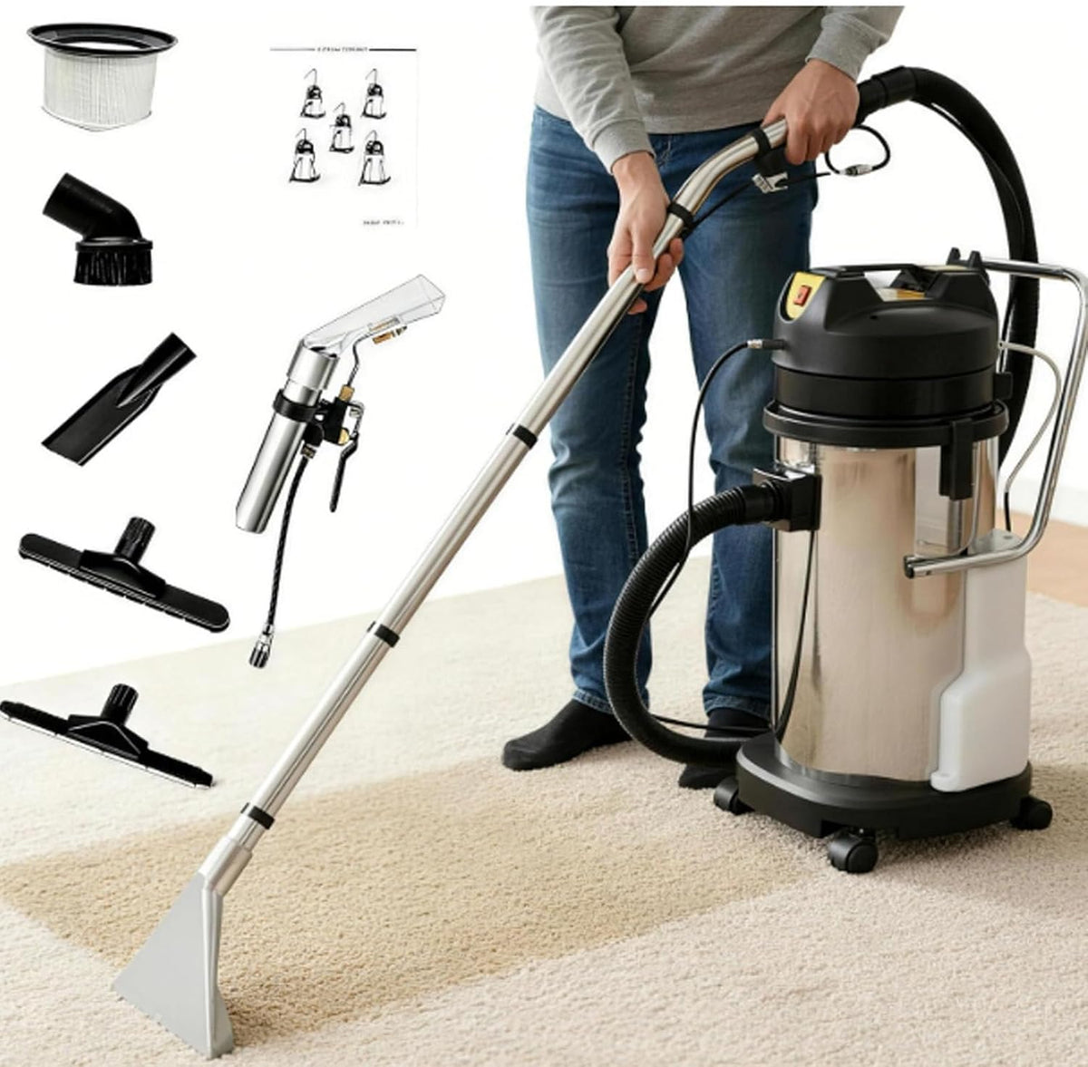 Oiyekntd Waschmaschine, 30 L, Edelstahl, Kunststoff, EVA, Baumwolle, Weiß, Professionelles gewerbliches Teppichreinigungsgerät
