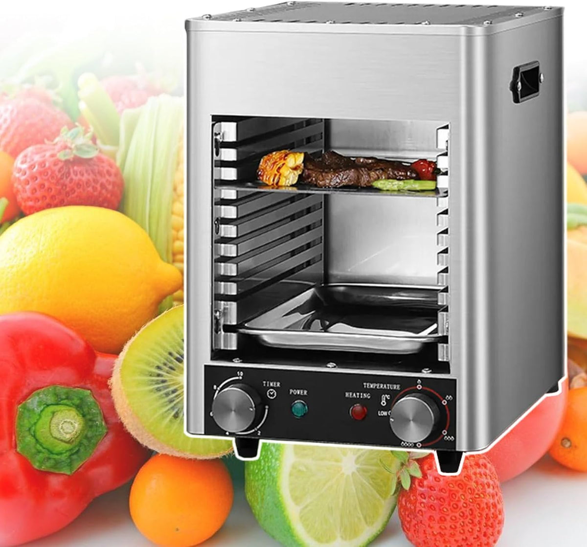 HCAUYNN Elektrische Tischgrills, 110 V, Silber, 10-Lagiger Gewerblicher Steakgrill, 10 Min. Schnellkochzeit, Edelstahlofen
