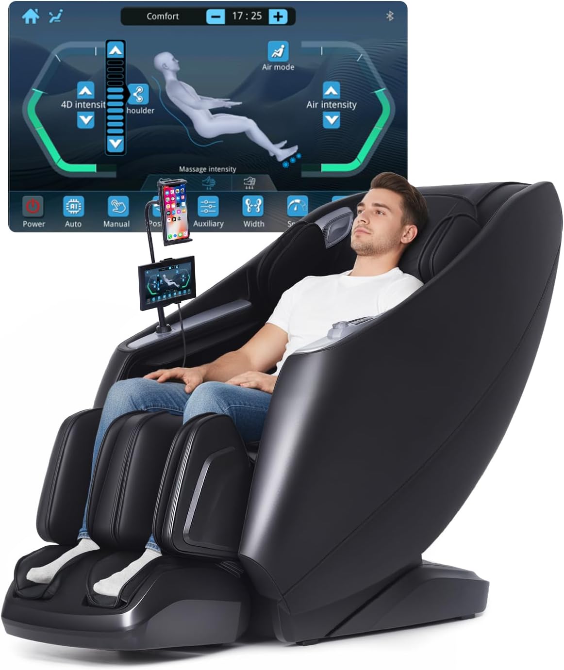 RelaxRelife Massagestühle & Sitzauflagen, Schwarz, Ganzkörpermassagesessel mit Touch Screen , 4D Massage, Zero Gravity