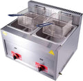 Kommerzielle Heißluftfritteuse, 10 L, Silber, Gas Fritteuse, + Doppel Edelstahl Fritteuse mit Frittierkorb und Deckel