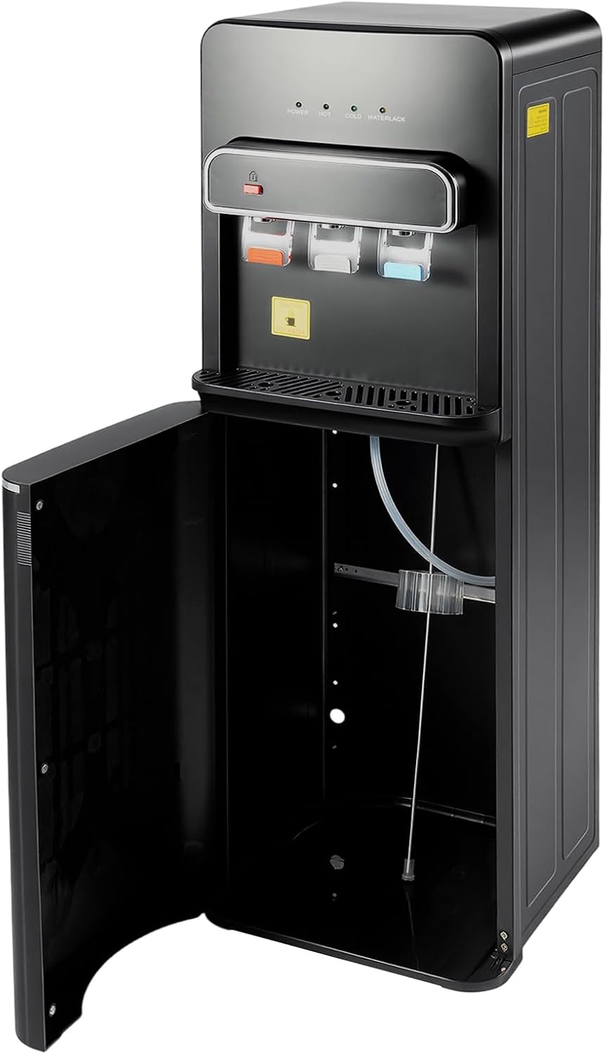ROGONPDK Kühler & Wasserspender, 32 × 31 × 96 cm / 12,6 × 12,2 × 37,8 Zoll, 5 L, ABS-Kunststoff, Metallplatte, Schwarz