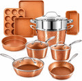 GOTHAM STEEL Pfannensets, Schwarz, Hammered Copper Collection, 15-teiliges Premium-Koch- und Backgeschirr-Set